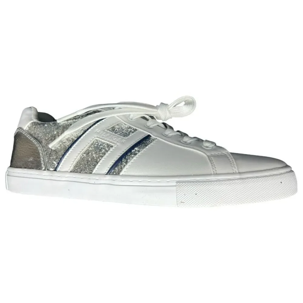 NEW Tommy Hilfiger Women’s Lemmi White Silver Blink Sneaker 8.5M